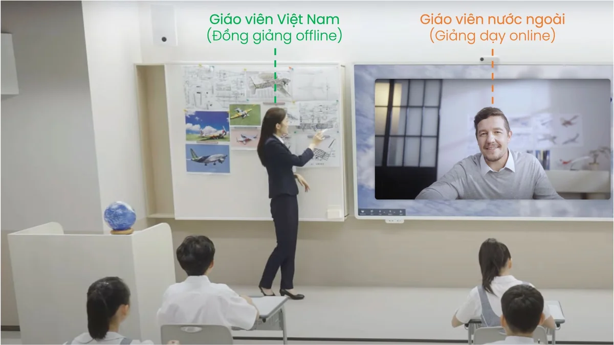 Lớp học OMO: giáo viên Việt Nam đồng giảng dạy trực tiếp, giáo viên nước ngoài giảng dạy trực tuyến